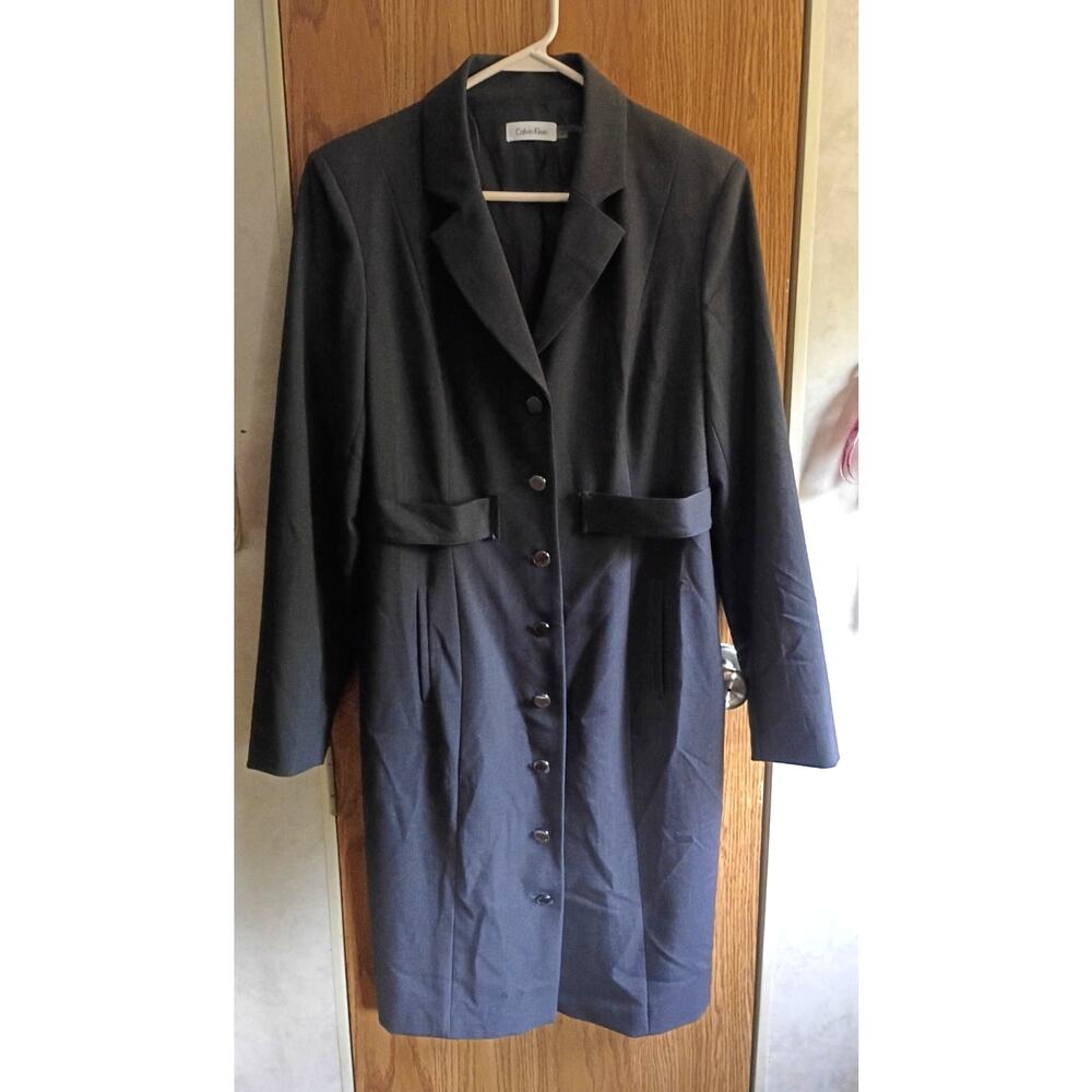 NWOT Calvin Klein Black Belted Trench Coat 10 Polished City Classic Minimalist